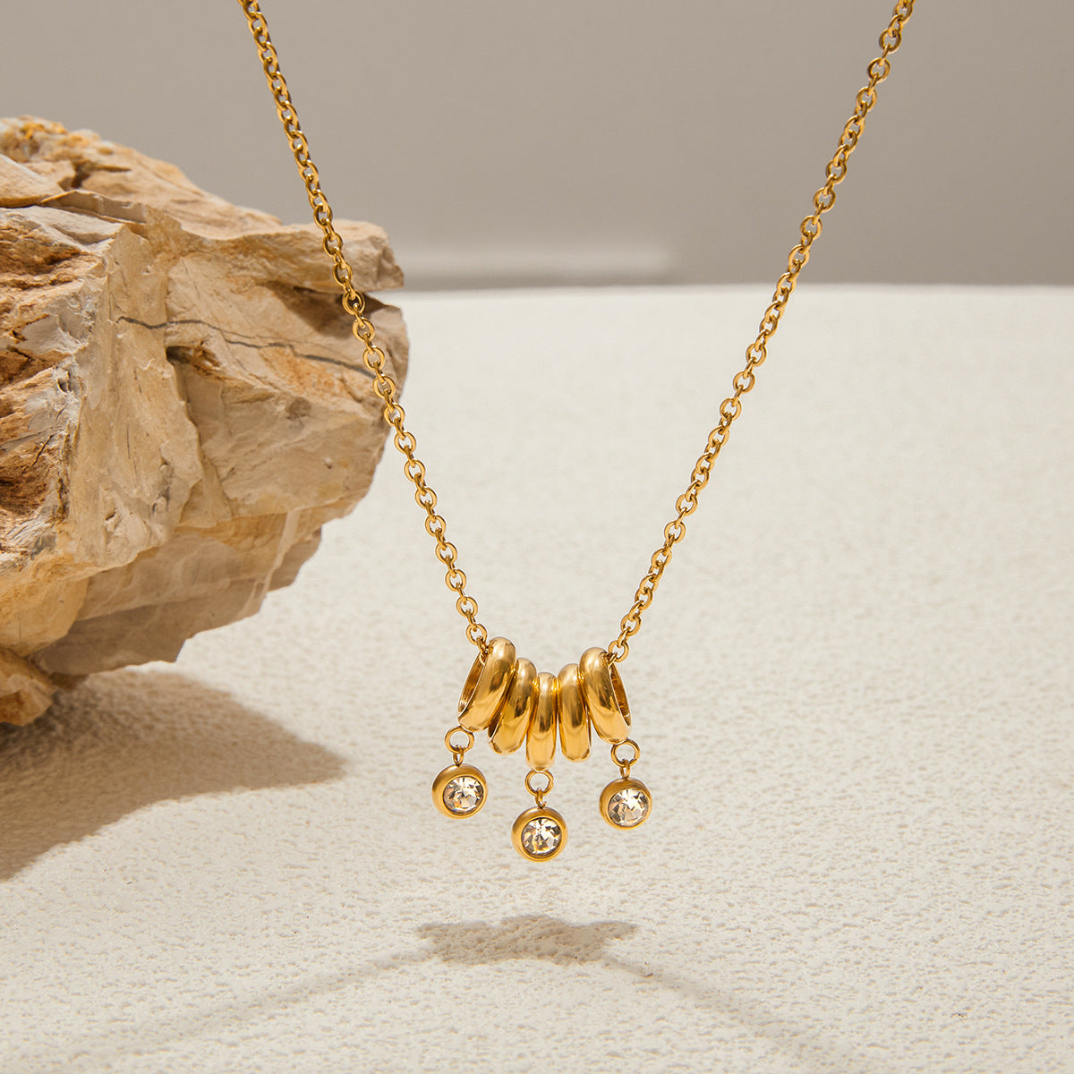 2H18K Gold Stainless Steel Rhinestone Necklace Accessories Women's Non-Fading Necklace