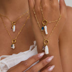 Twelve Birthstone Pearl Necklace Choker Stainless Steel Jewelry Collarbone Chain Accessory