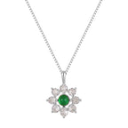 SN0072 S925 Silver Snowflake Necklace Emerald Pendant Minimalist