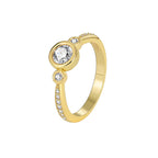 R0368 Simple Design Zircon Ring for Women, Brass Gold-Plated Micro-Inlaid White Zircon Ring
