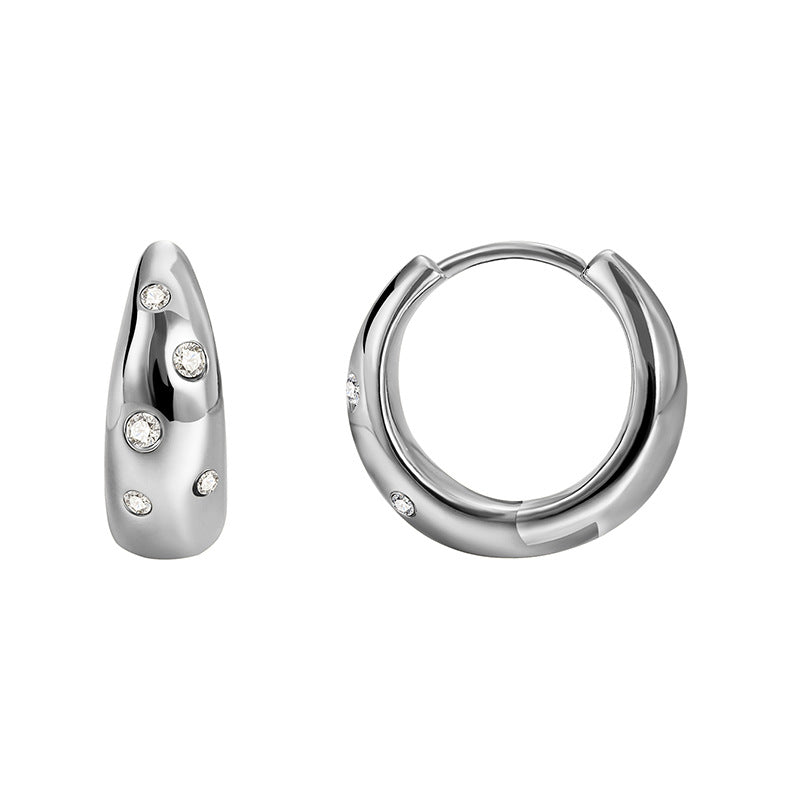 E0216 Sticky Czech Diamond Round Earrings for Women Fashionable and Simple Geometric Design Accessories