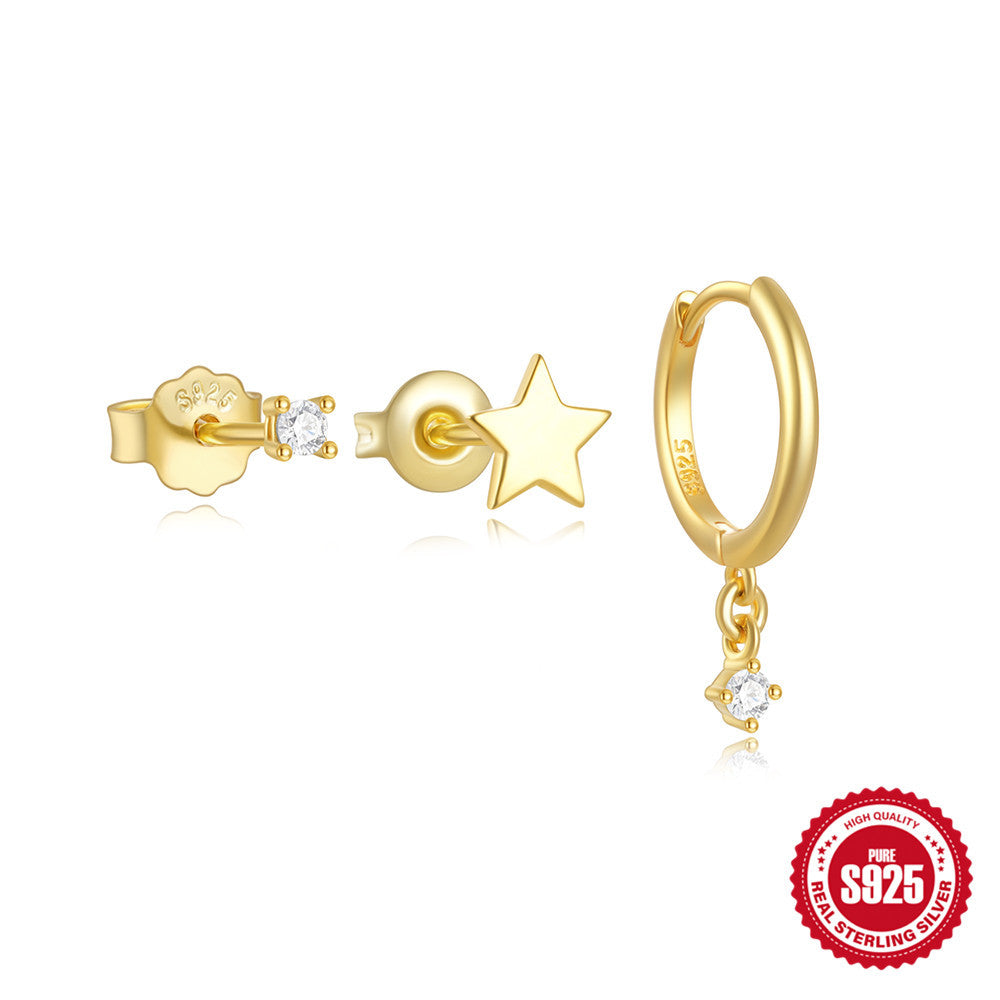 925Sterling Silver Diamond Minimalist Hoop Earrings Stud Earrings Jewelry Set Hot-Selling Design Earrings