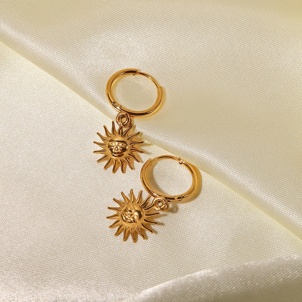 2H  Pendant Earrings18K Gold Vintage Sun Pendant Hoop Earrings Jewelry for Women