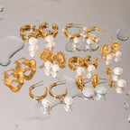 Stainless Steel Freshwater Pearl Earrings Fashion New Women's Large Pearl c Pendant Earrings Jewelry