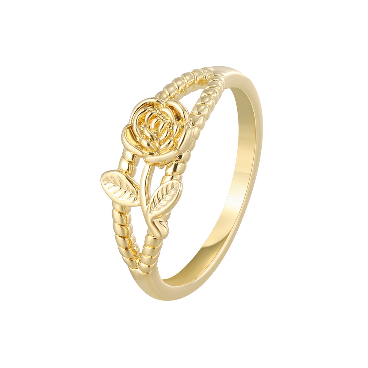R0685 Vintage Design Flower Hollow Ring New Forest Style Gold-Plated Tail Ring