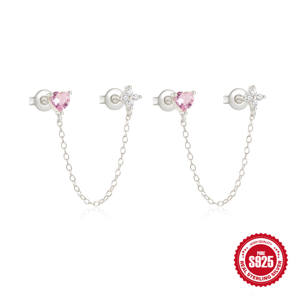 S925Sterling Silver Moon Heart Tassel Inlaid Diamond Ear Thread Hoop Earrings Stud Earrings Hot Sale Evil Eye Ear Jewelry