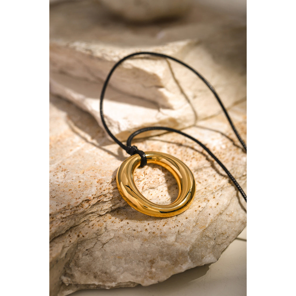 2H2025New Summer18k Gold Stainless Steel Wax Rope Necklace Minimalist Style Round Hollow Necklace