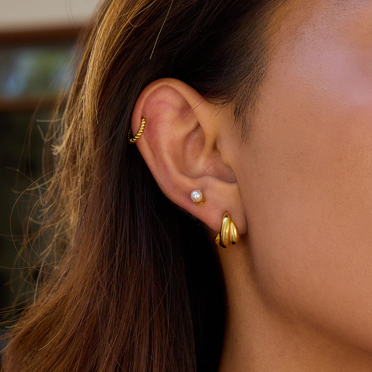 2H Stainless Steel Circle Earrings Pearl Studs Non-Fading Jewelry for Women