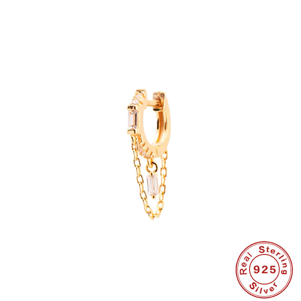 S925Pure Silver Geometric Tassel Chain Square Zircon Pendant Earrings Hoop Earrings New Earrings for Women