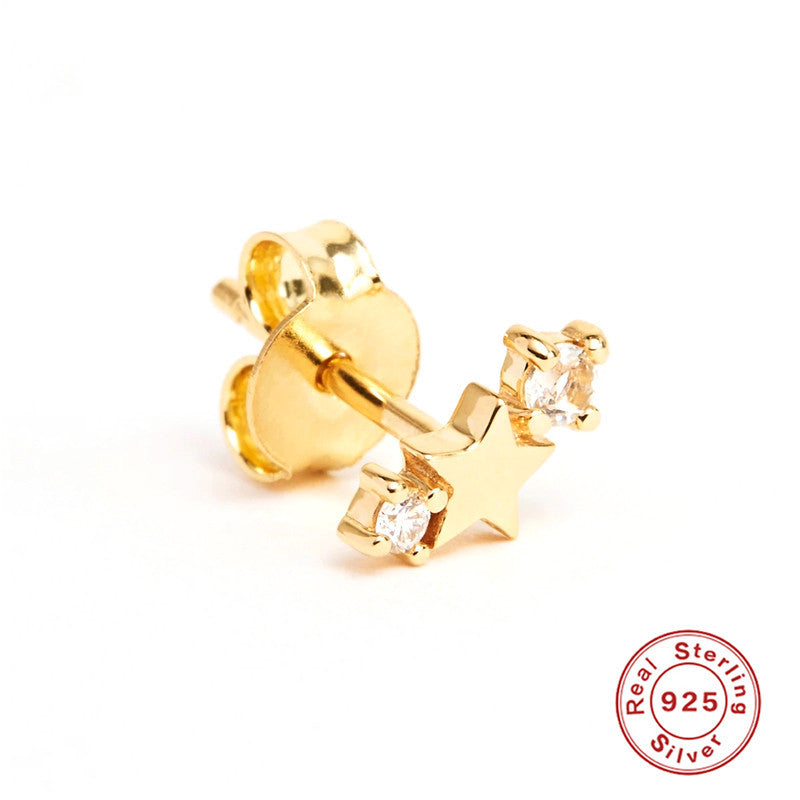 S925Sterling Silver Five-Pointed Star Zodiac Birthstone Inlaid Diamond Stud Earrings Creative Earrings Jewelry