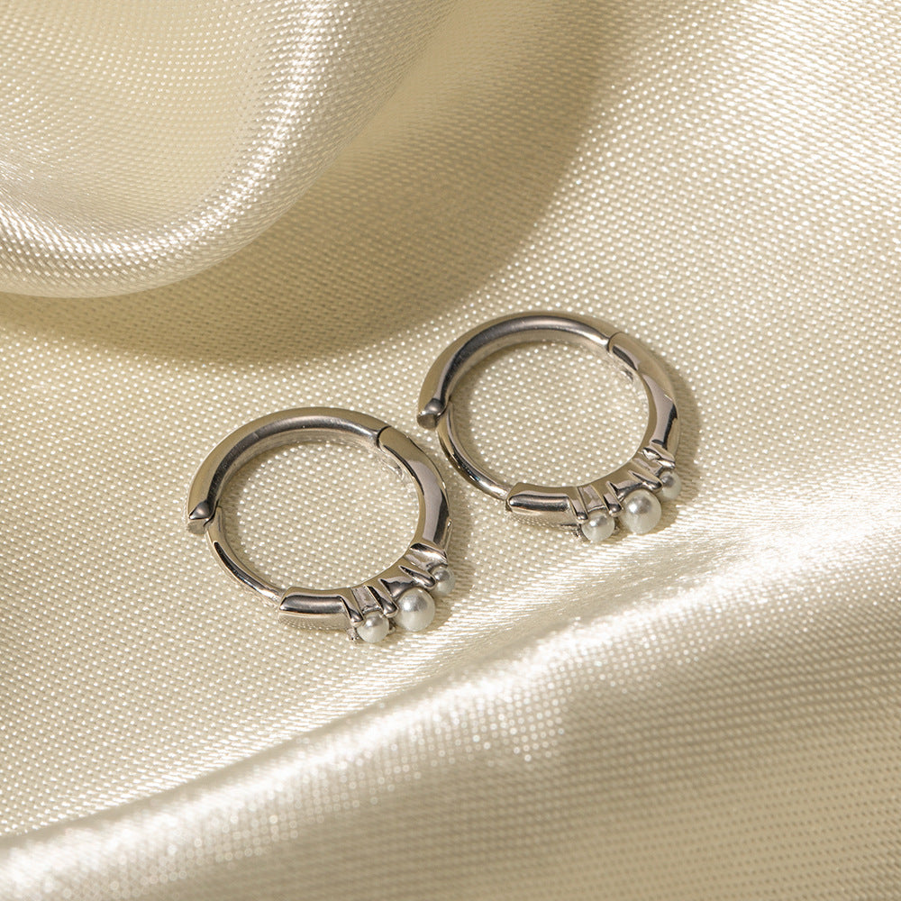 Fashion New Three-Pearl Round Hoop Earrings Trendy gold Women's Jewelry Studs