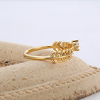 R0147 Japanese and Korean Pastoral Design Wheat Spike Four-Claw Zircon Ring for Women Copper Plated with Real Gold Elegant Fashion