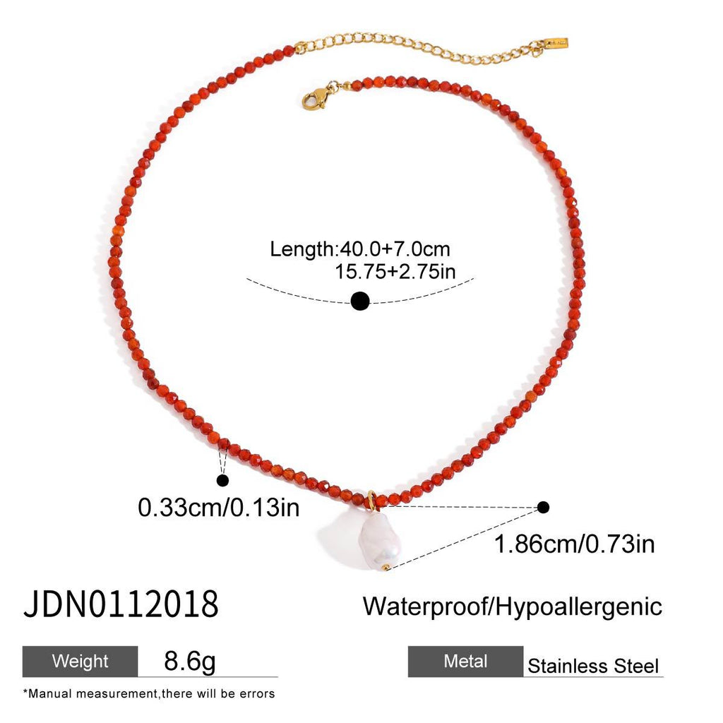 2H Stainless Steel Vacation Style Beaded Necklace Jewelry for Women, Non-Fading Collarbone Chain