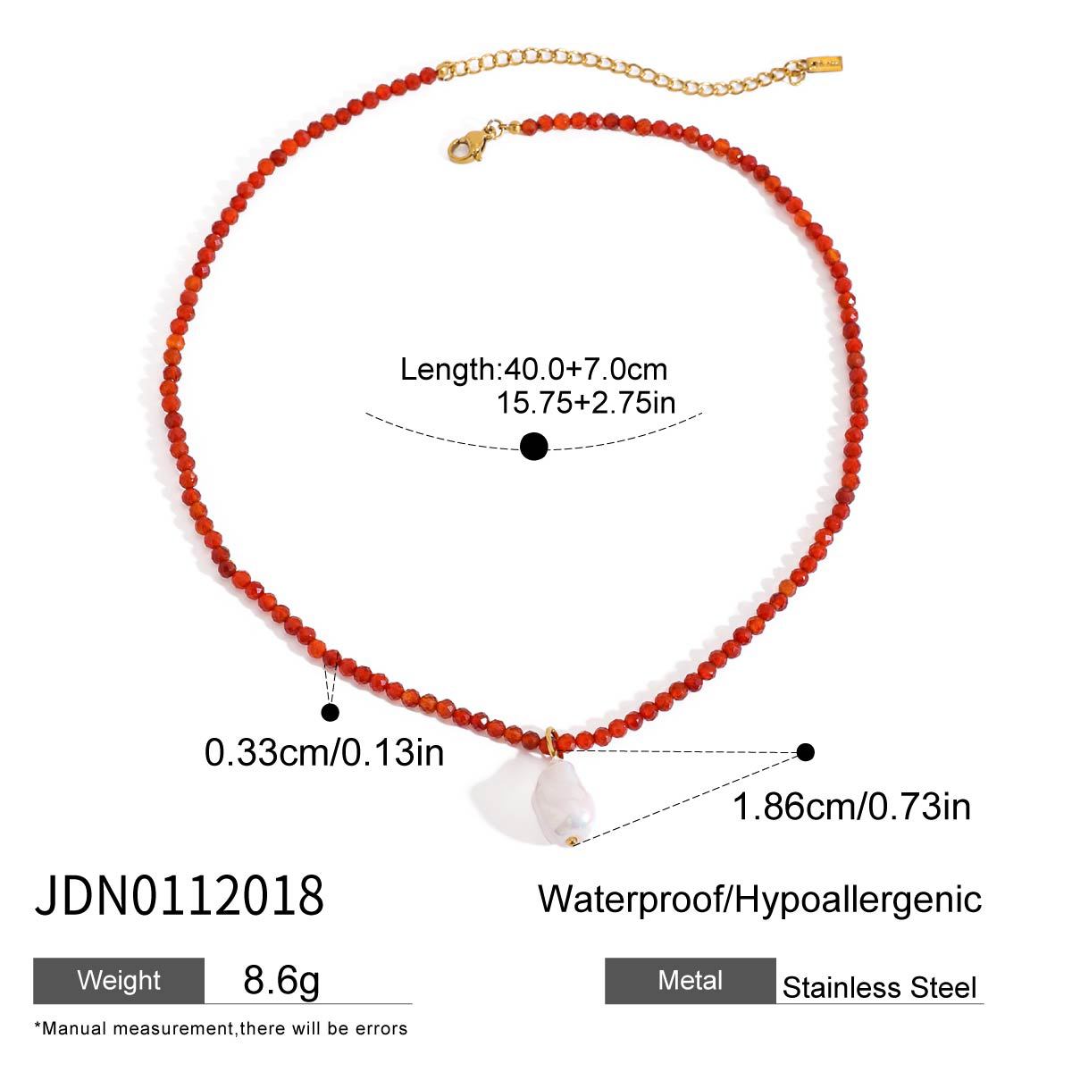 2H Stainless Steel Vacation Style Beaded Necklace Jewelry for Women, Non-Fading Collarbone Chain