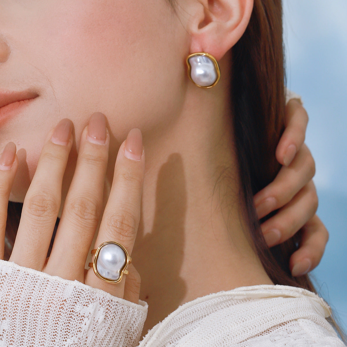 2H Stainless Steel Pearl Ring Design Earrings Stud Earrings