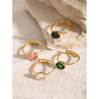 18K Gold Stainless Steel Zircon Ring for Women Cute and Fresh/Pink Zircon Adjustable Ring