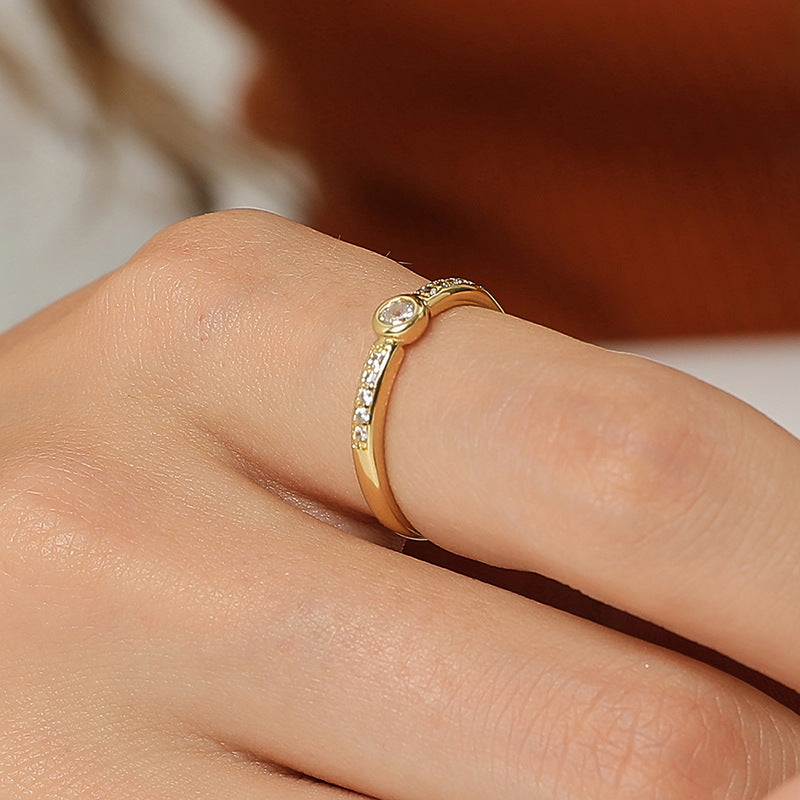 R0118 Spot Goods Fashion Micro Pave Zircon Ring Small Brass Gold Plated Ring