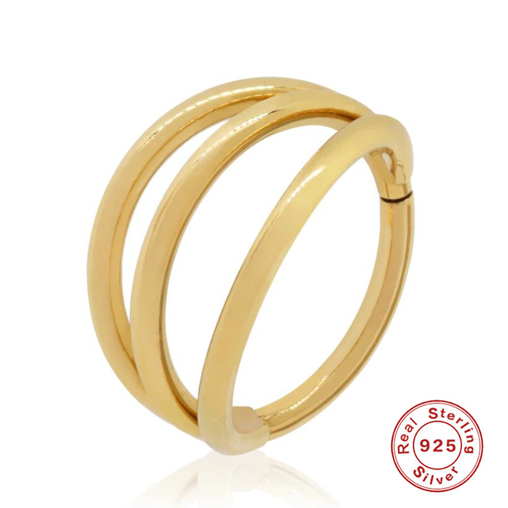 S925Sterling Silver Double Layer Diamond-Studded Cartilage Piercing Ear Bone Stud Nose Stud Minimalist Smooth Nose Ring Trendy Ear Cartilage