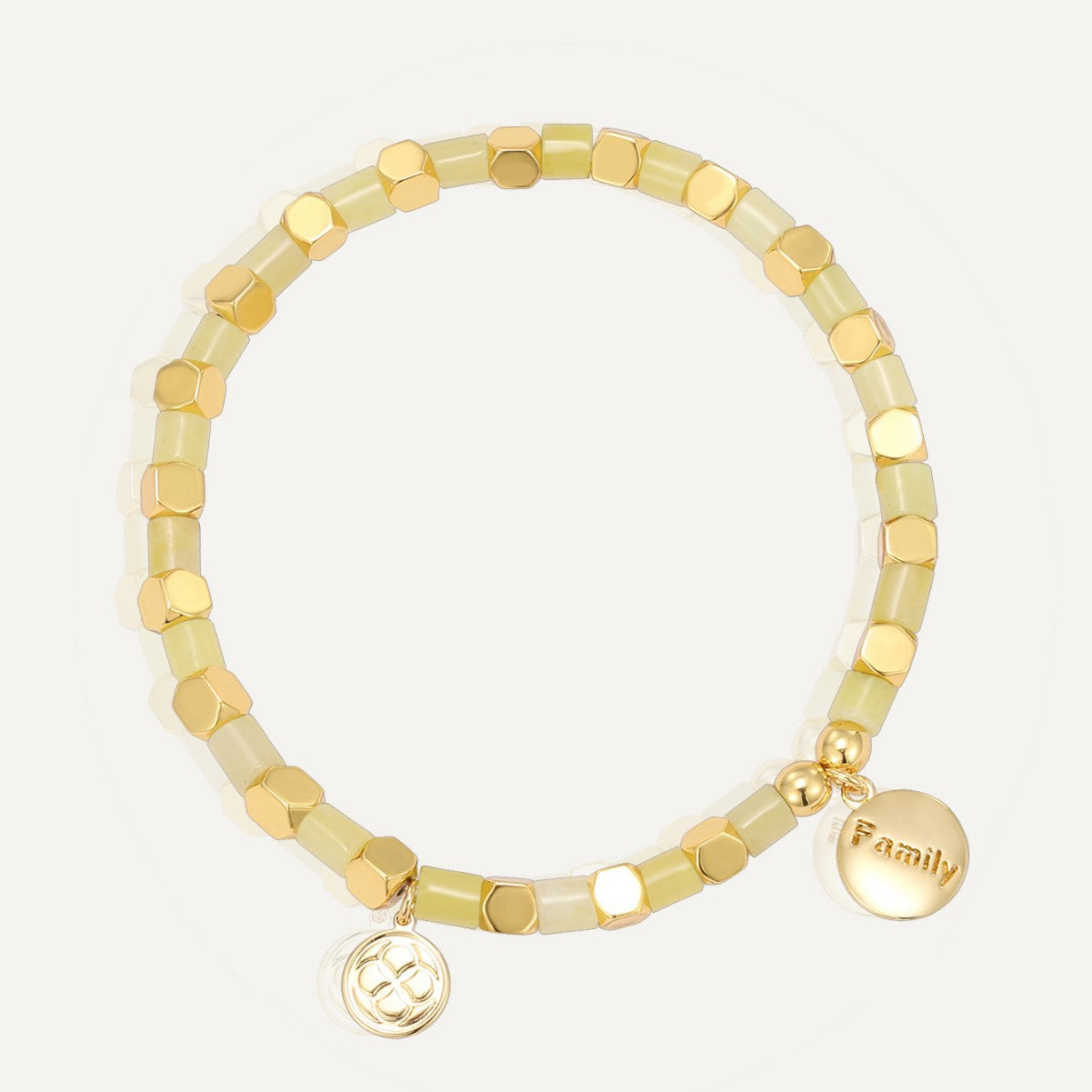 B0263 Family Engraved Round Copper Plated Sign14k Gold Fashion Beaded Trendy Bracelet