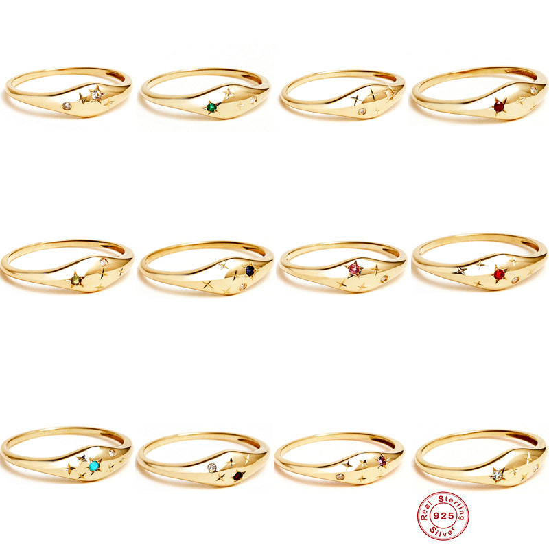 S925Sterling Silver Twelve Constellations Star Diamond Women's Ring Ring Creative Style Ring