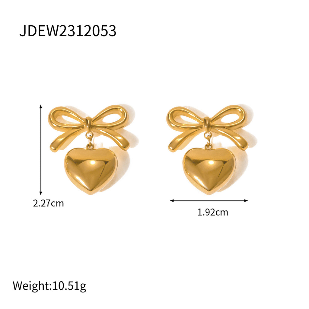 2H French Elegant Fashion Style18K Gold Stainless Steel Love Heart Pendant Earrings Women's Ear Jewelry Accessories