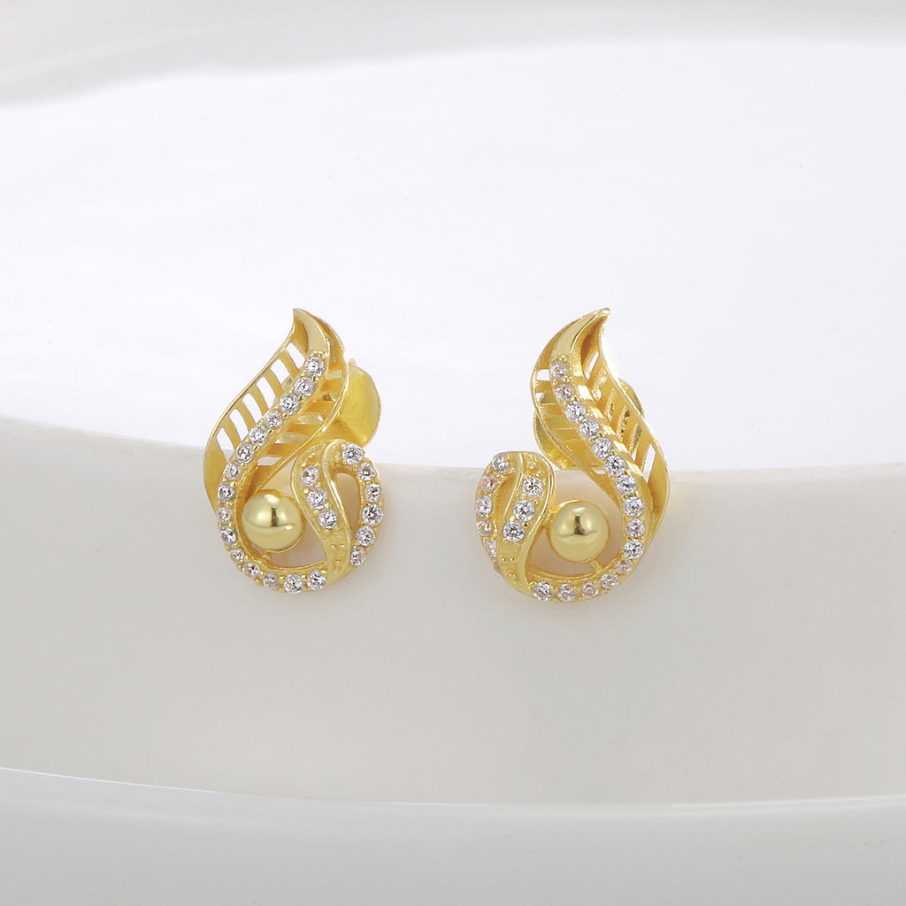 SE0007 S925Silver plating14K Gold Feather Inlaid Zircon Fashion Earrings for Women Minimalist Ear Jewelry