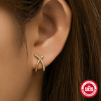 925Sterling Silver C Wave Shape Single Row Diamond Stud Earrings Hoop Earrings Hot Selling Classic Irregular Earrings