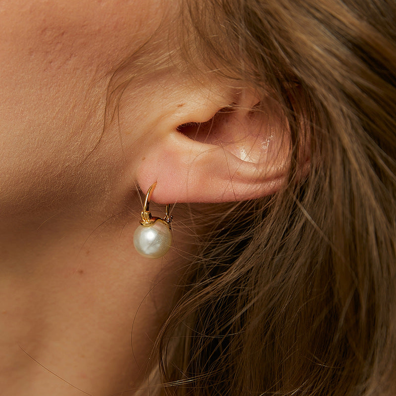 E0370 Simple Shell Pearl Earrings for Women Retro Trendy Pearl Drop Earrings Jewelry