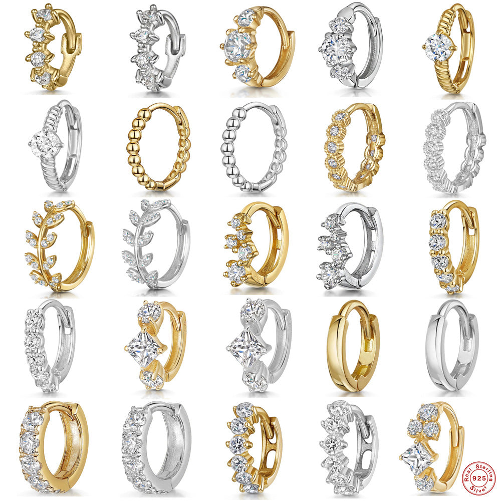 S925Sterling Silver Cartilage Piercing Diamond-Studded Hoop Earrings Ear Cuffs Ear Studs shien Hot-selling Punk Style Ear Cuff