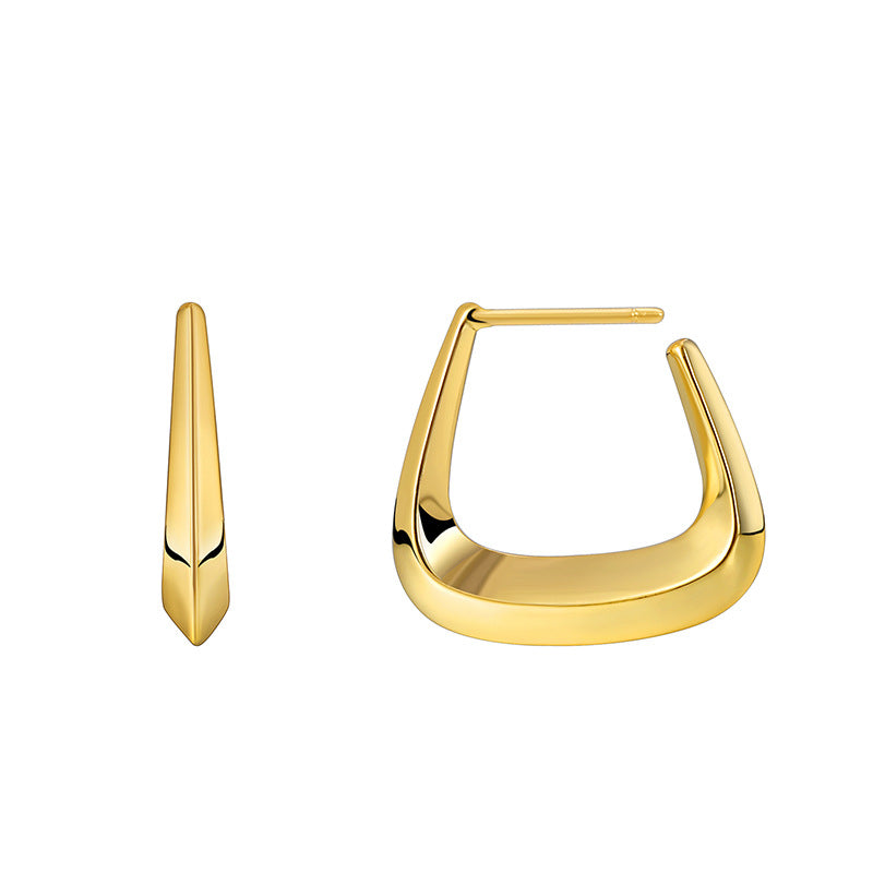 E0550 New Glossy Asymmetric U Type Earrings Women's Retro Simple Brass Gold-plated Geometric Earrings