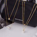 2H Imitation Pearl Necklace Collarbone Chain Stainless Steel Jewelry Zircon Jewelry
