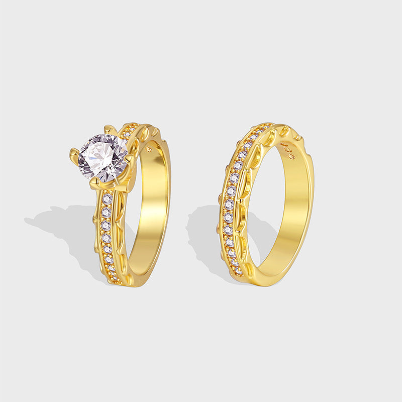 R0414 Simple Design Zircon Ring for Women, Brass Gold-Plated Micro-Inlaid White Zircon Fashion