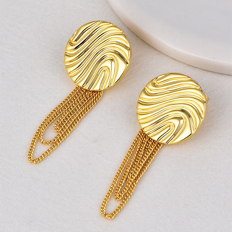 E0627 Creative Fashion Design Wave Pattern Earrings for Women Brass Gold-Plated Tassel Chain Earrings