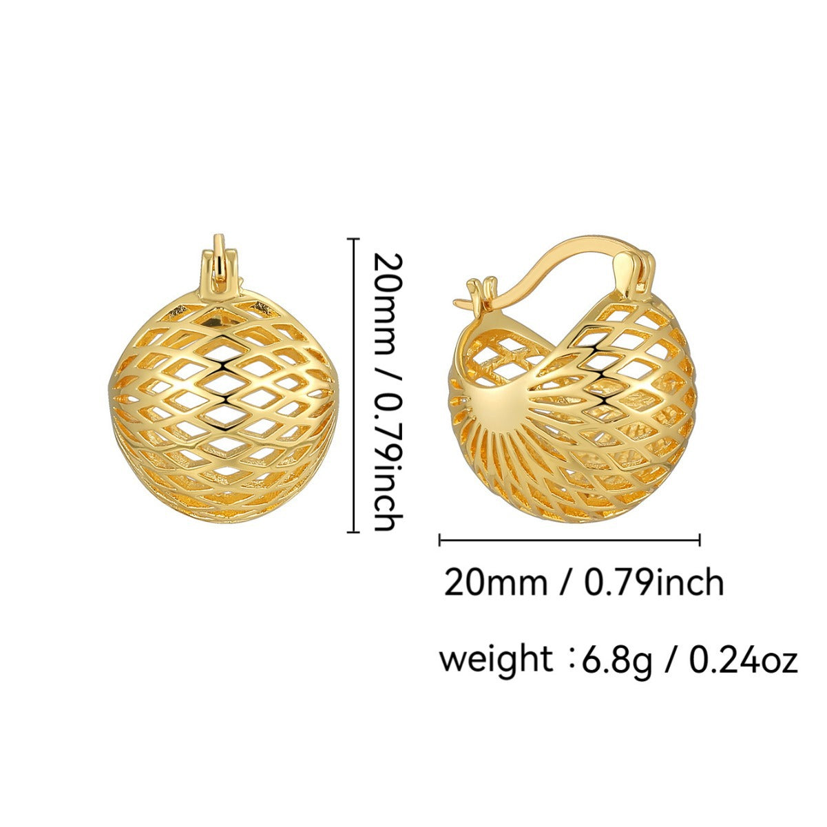 E0620 Fashionable Personality Exaggerated Hollow Sphere Retro Unisex Earrings Copper Gold Plated Ear Clips
