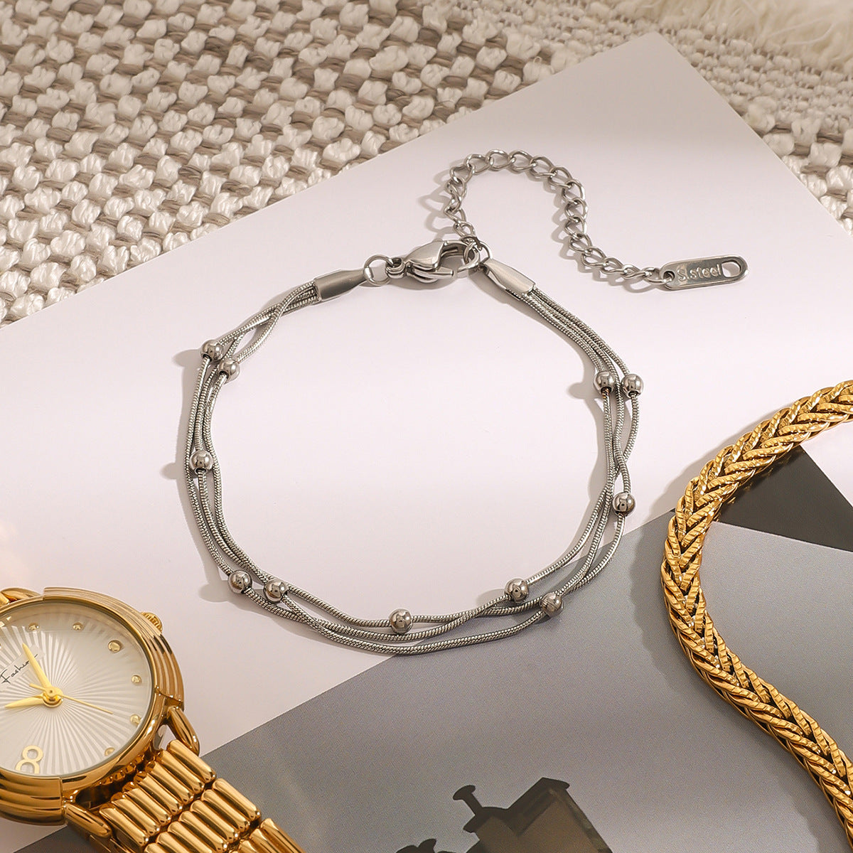 2H Stainless Steel gold Multi-layer Stacked Bracelet Jewelry bracelet