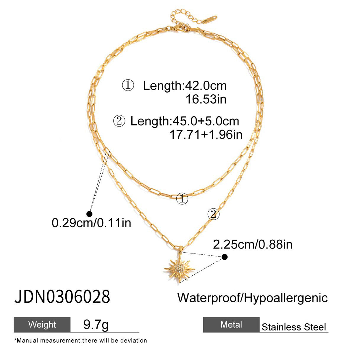 2H Original Design Sun Rhinestone Necklace Accessories Women's Non-Fading Stainless Steel Jewelry