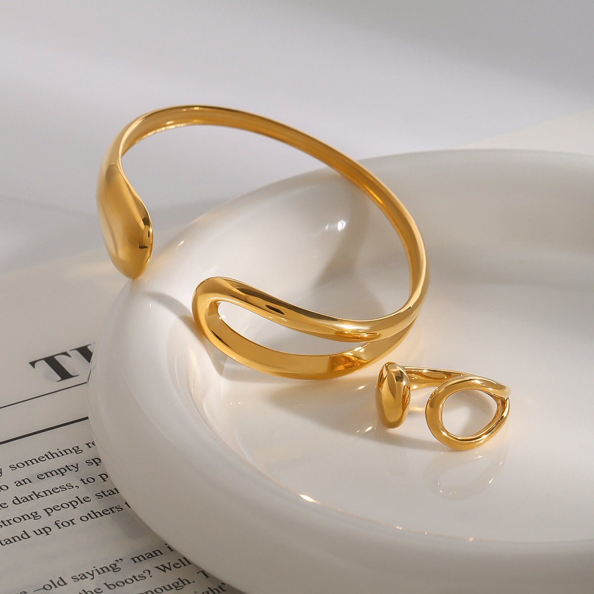 Stainless Steel gold Water Drop Bracelet Ring Open Adjustable rings