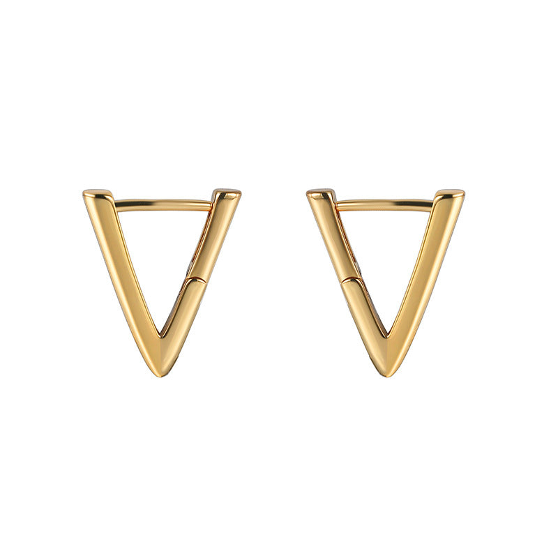 E0394 Fashionable Copper Plated with Real Gold V Geometric Earrings for Women Minimalist Style Triangle Ear Cuffs Trendy