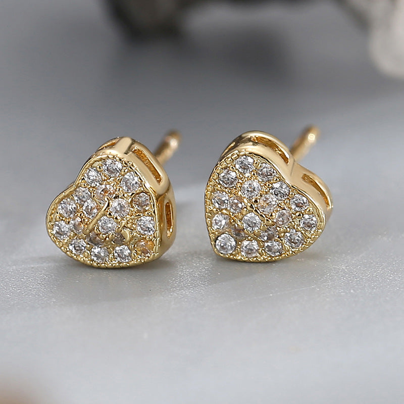 E0561 Modern Minimalist Fashion Design Earrings for Women, Brass Gold-Plated Heart-Shaped Micro-Paved Zircon Earrings