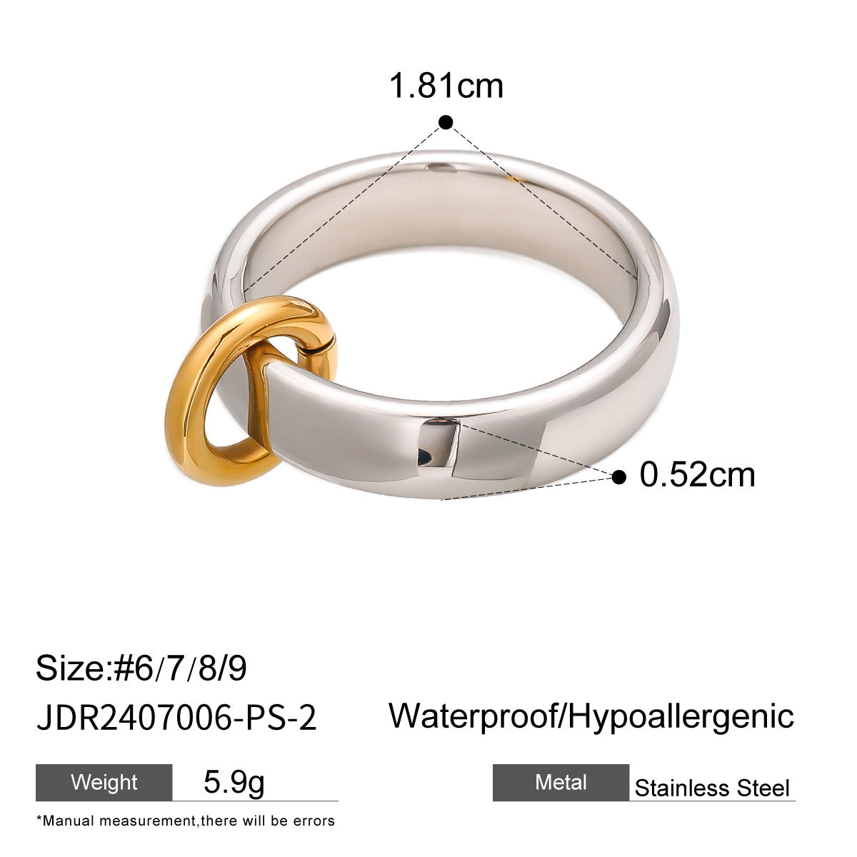 Color Block Stainless Steel Ring Exaggerated Piece rings