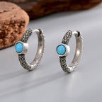 E0722 Fashion Retro Irregular Texture Earrings for Women Simple Blue Turquoise Silver Plated Ear Jewelry