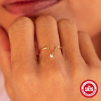 S925Sterling Silver Chain Open Adjustable Single Diamond Index Finger Ring Fashion Simple Ring