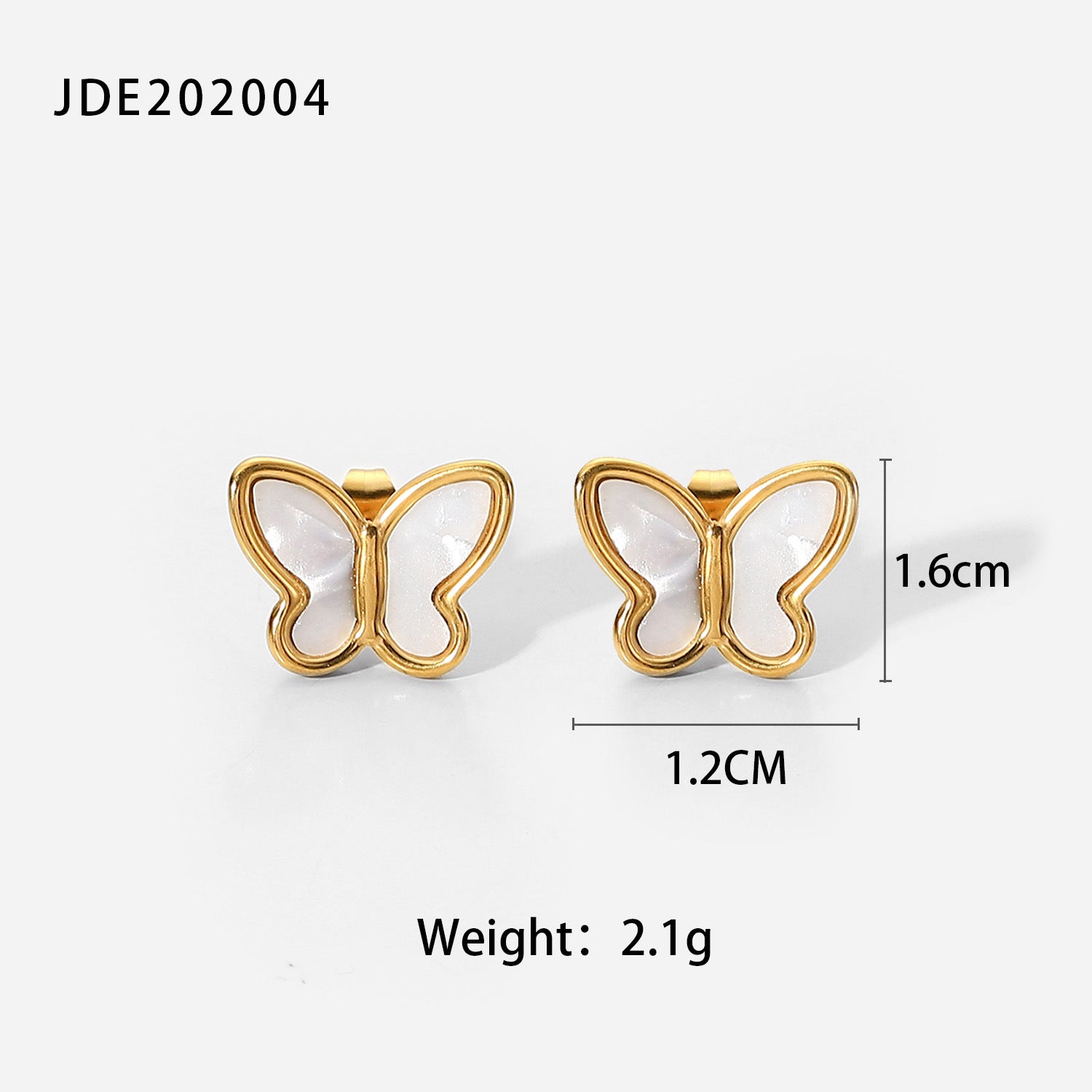 18K Gold Natural White Shell Butterfly Shape Simple Stud Earrings14K Golden White Shell Butterfly Gold Chain Stainless Steel Necklace