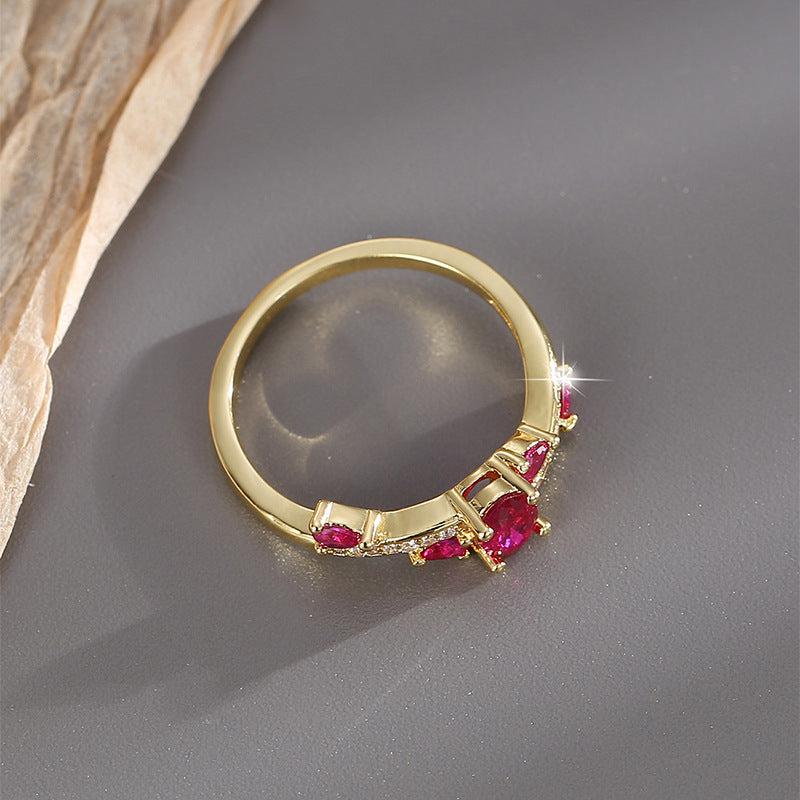 R0430 Fashionable Design Simple Ring for Women with Red Zircon