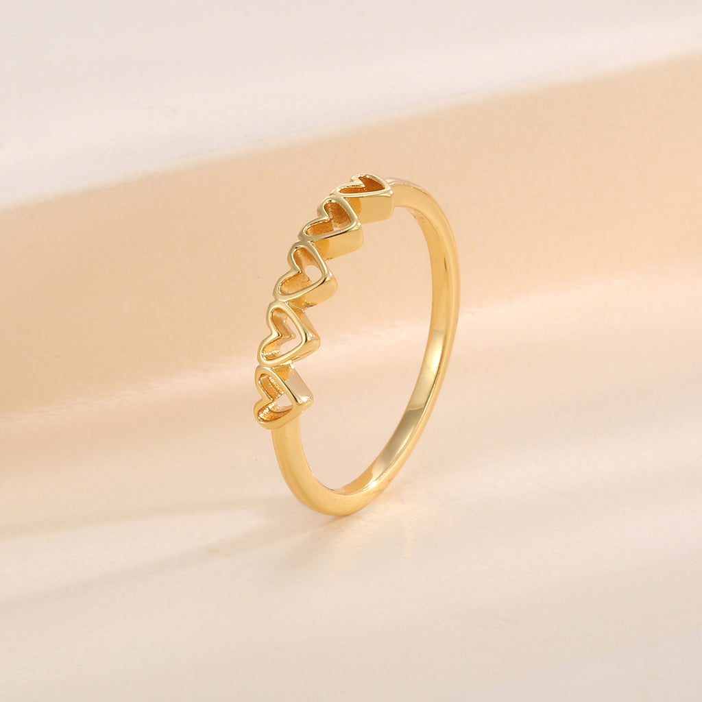 R0557 Minimalist Hollow Heart Connected Fashion Ring for Women Brass Gold Plated Cool Finger Ring