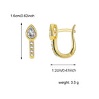 E0499 Simple Earrings for Women, Brass Gold-Plated Water Drop Shape with White Zirconia Ear Clips