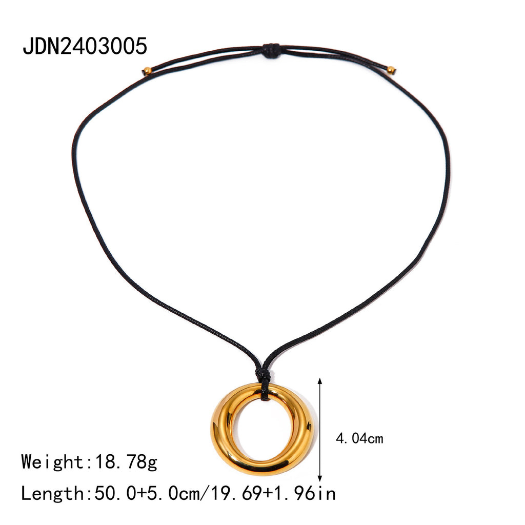 18K Gold Stainless Steel Wax Rope Circle Necklace Same Style Trendy Curved Tube Necklace