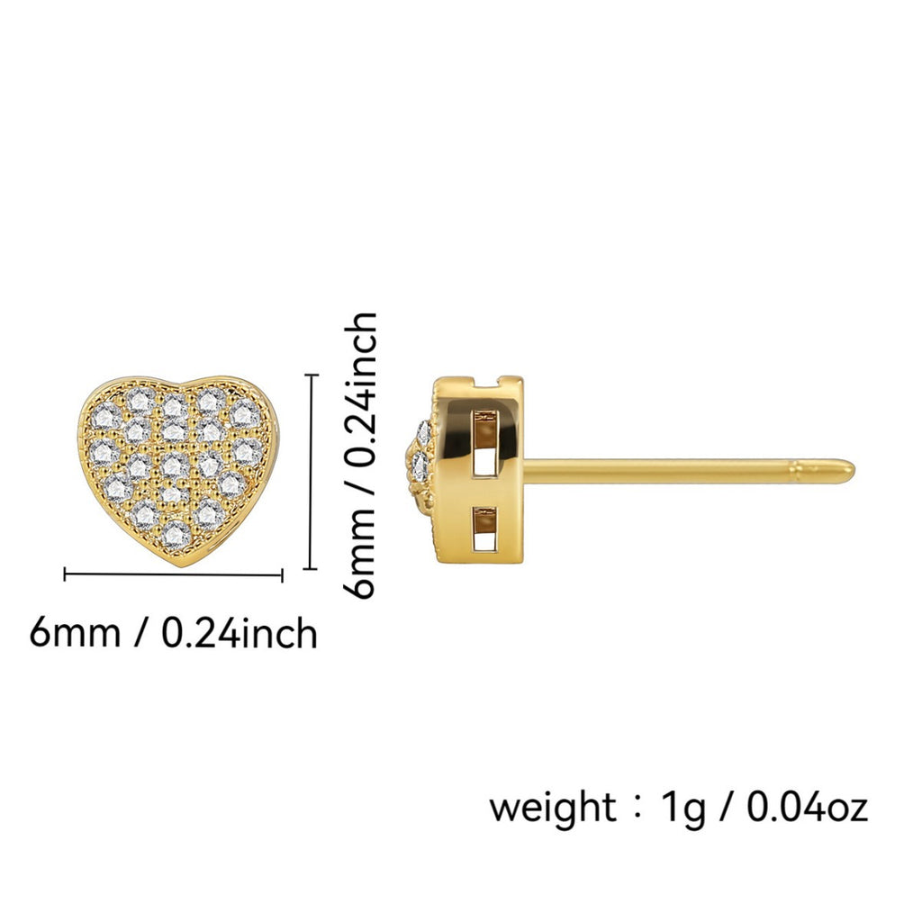 E0561 Modern Minimalist Fashion Design Earrings for Women, Brass Gold-Plated Heart-Shaped Micro-Paved Zircon Earrings