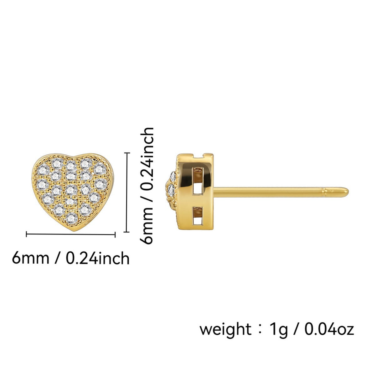 E0561 Modern Minimalist Fashion Design Earrings for Women, Brass Gold-Plated Heart-Shaped Micro-Paved Zircon Earrings