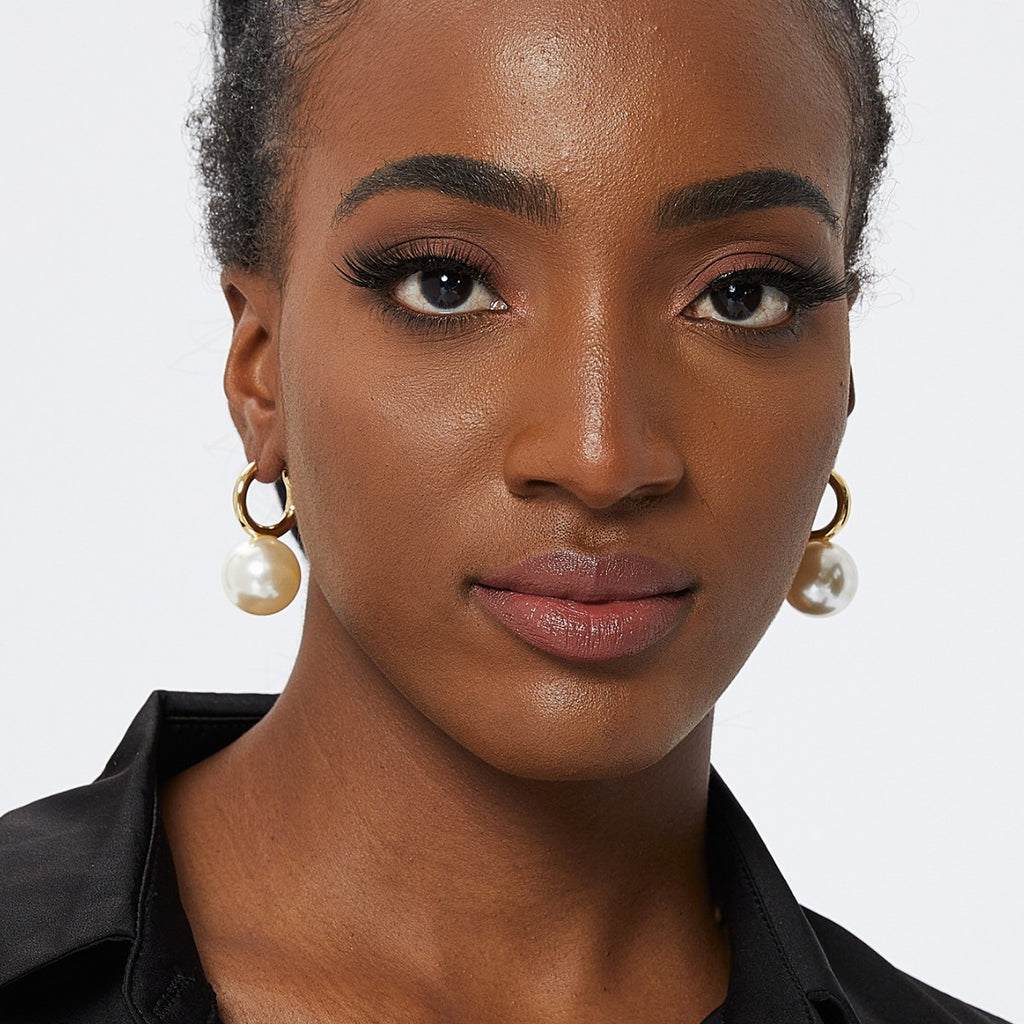 E0227Large Pearl Earrings for Women Ring-shaped Pearl Earrings Gold-plated Ear Hoops Jewelry